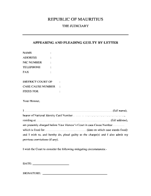 Pleading Guilty by Letter Mauritius Form