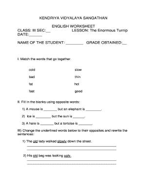 Kendriya Vidyalaya Class 3 English Worksheets  Form