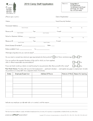 Camp Staff Application  Form