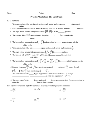 Practice Worksheet the Unit Circle Answer Key  Form