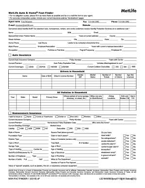 MAH FACTFINDER 1 MetLife Auto &amp;amp; Home Fact Finder  Form