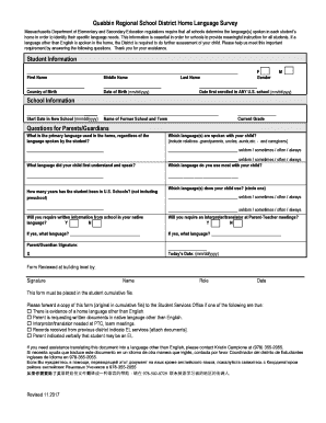 Home Language Survey ELL Home Language Survey for District Use  Form