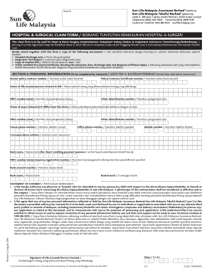 Hospital &amp; Surgical Claim Form Borang Tuntutan Sun Life Malaysia