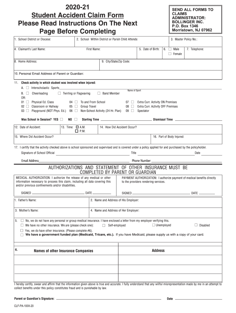  Bollinger Claim Form 2020-2024