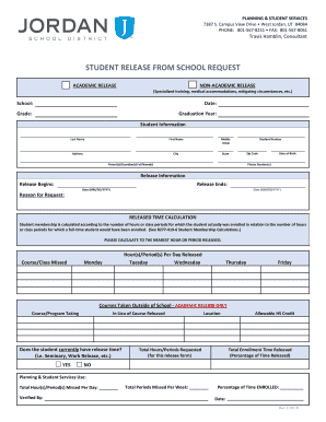 STUDENT RELEASE from SCHOOL REQUEST Planning  Form