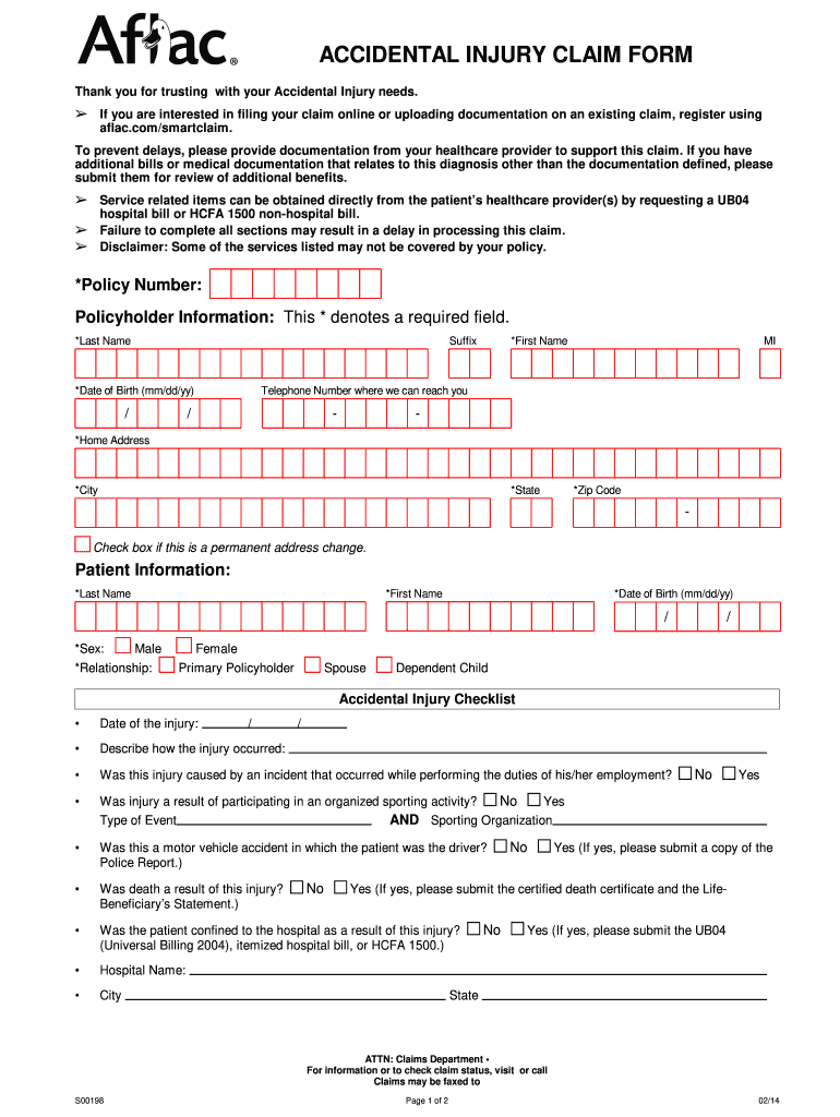  Aflac Claim Form Accidental Injury 2014-2024