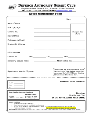 Sunset Club Membership Fee  Form