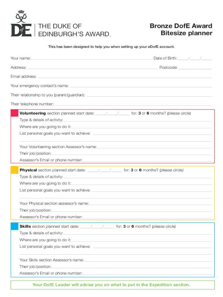 Dofe Planner  Form