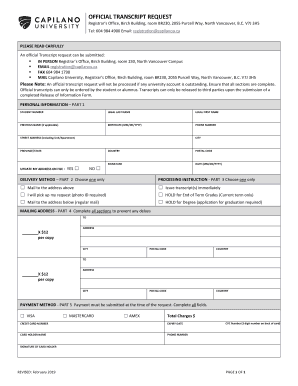 Capilano University Transcript Request  Form