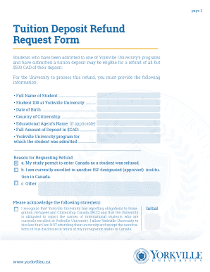 Yorkville University Refund Policy  Form