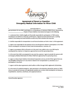 Agreement of Parent or Guardian  Form