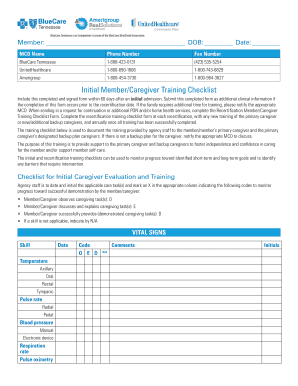 Caregiver Training Checklist  Form
