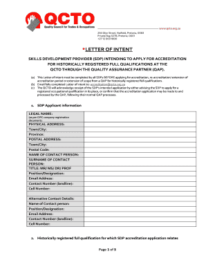 Qcto Letter of Intent  Form