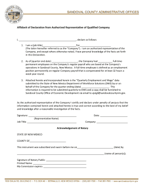 Affidavit of Declaration from Authorized Representative of Qualified  Form