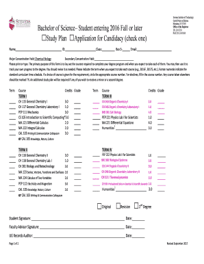 Bachelor of Science Student Entering Fall or Later  Form