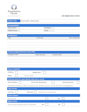 Job Application Form Pro Bono Australia