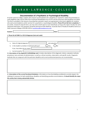 Get and Sign Documentation of a Psychological Psychiatric Disability DOC  Form