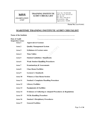 Training Audit Checklist  Form