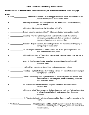Plate Tectonics Vocabulary Word Search Answer Key  Form