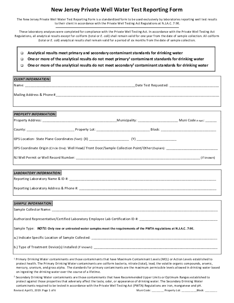  Private Well Test Reporting Form 2019-2024