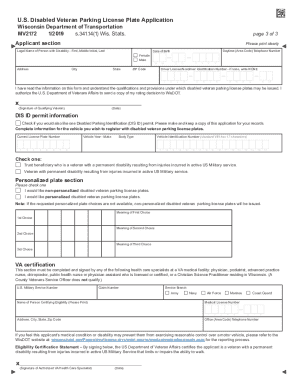 Wisconsin Disabled Veteran License  Form