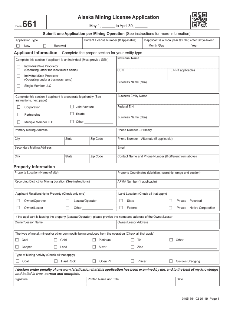 Alaska Mining License  Form