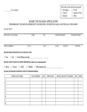 Share the Season Wichita Ks  Form