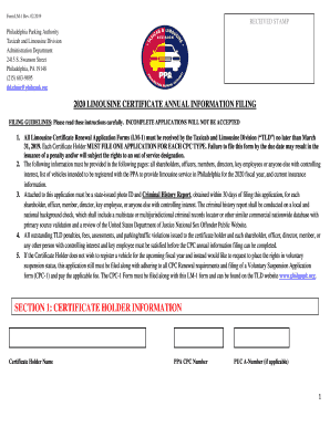 Annual FY Limousine Certificate Renewal Form LM 1