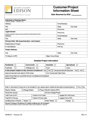 Sce Customer Project Information Sheet