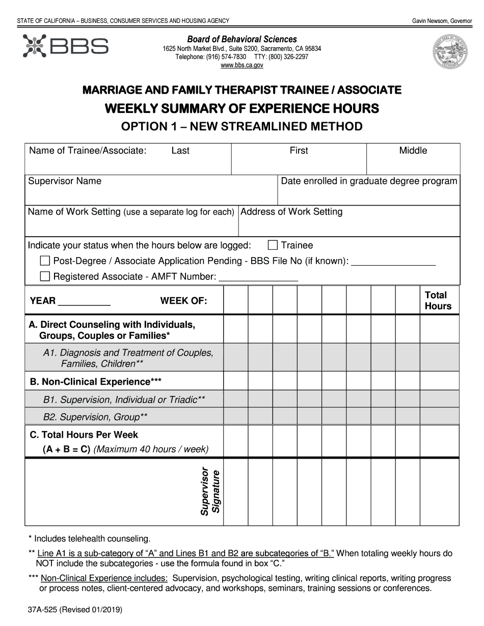  Template for Supervision Hours for Mft 2019-2024