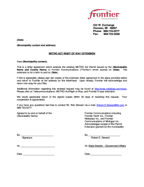 Frontier Communications Permit Extension  Form