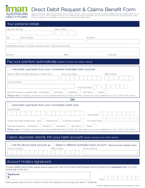  Direct Debit Request & Claims Benefit Form 2019-2024