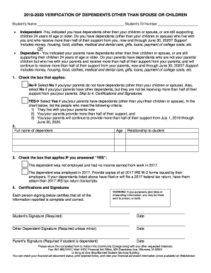  VERIFICATION of DEPENDENTS OTHER THAN SPOUSE or 2019