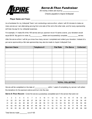 Volleyball Serve a Thon Pledge Sheet  Form