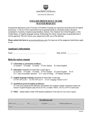 English Proficiency Waiver Request  Form