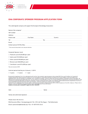 EHA CORPORATE SPONSOR PROGRAM APPLICATION  Form