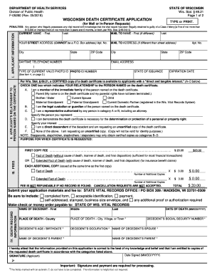  Wisconsin Death Application 2018-2024