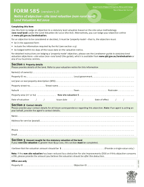  Form 58S Notice of Objection Site Land Valuation Non Rural pdfFiller 2019