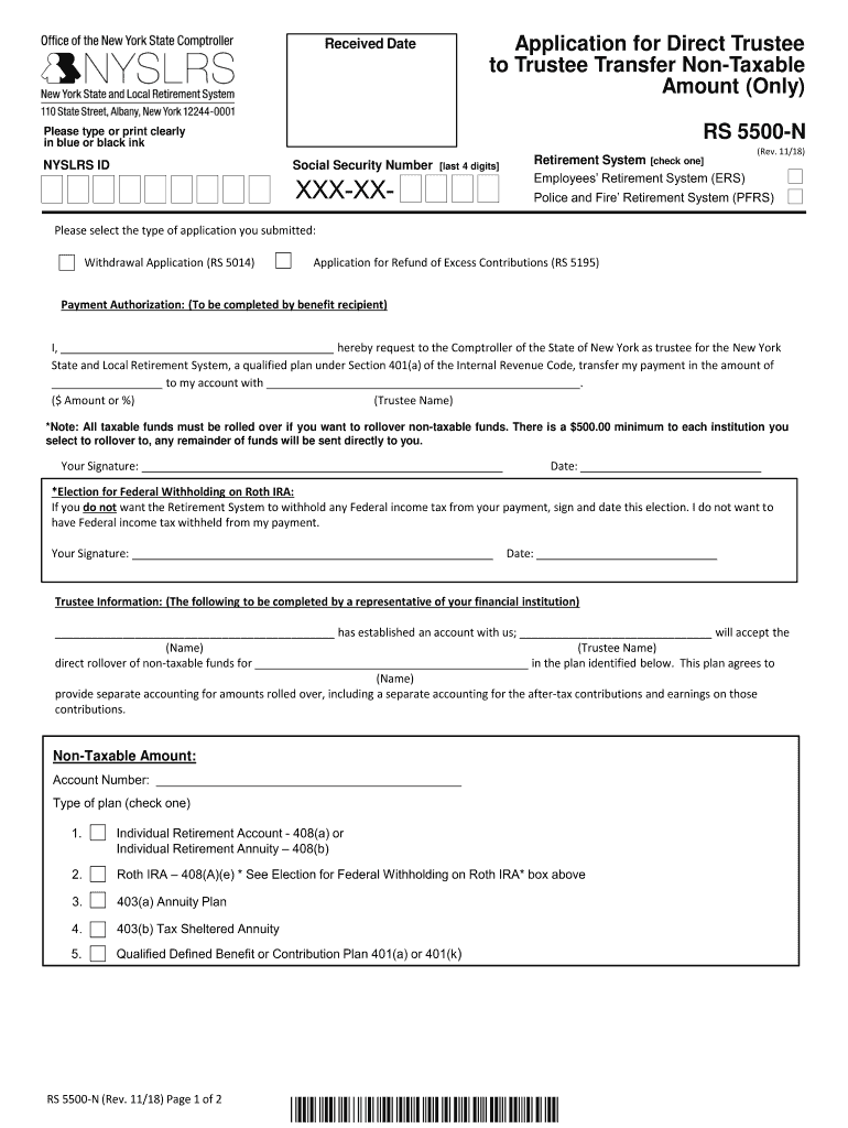 Application for Direct Trustee to Trustee Transfer Non Taxable Amount Only RS5500 N to Request the Direct Transfer of Member Con  Form