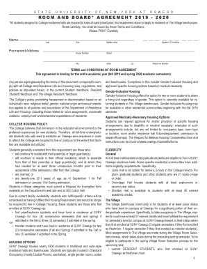  Room and Board Agreement 2019-2024