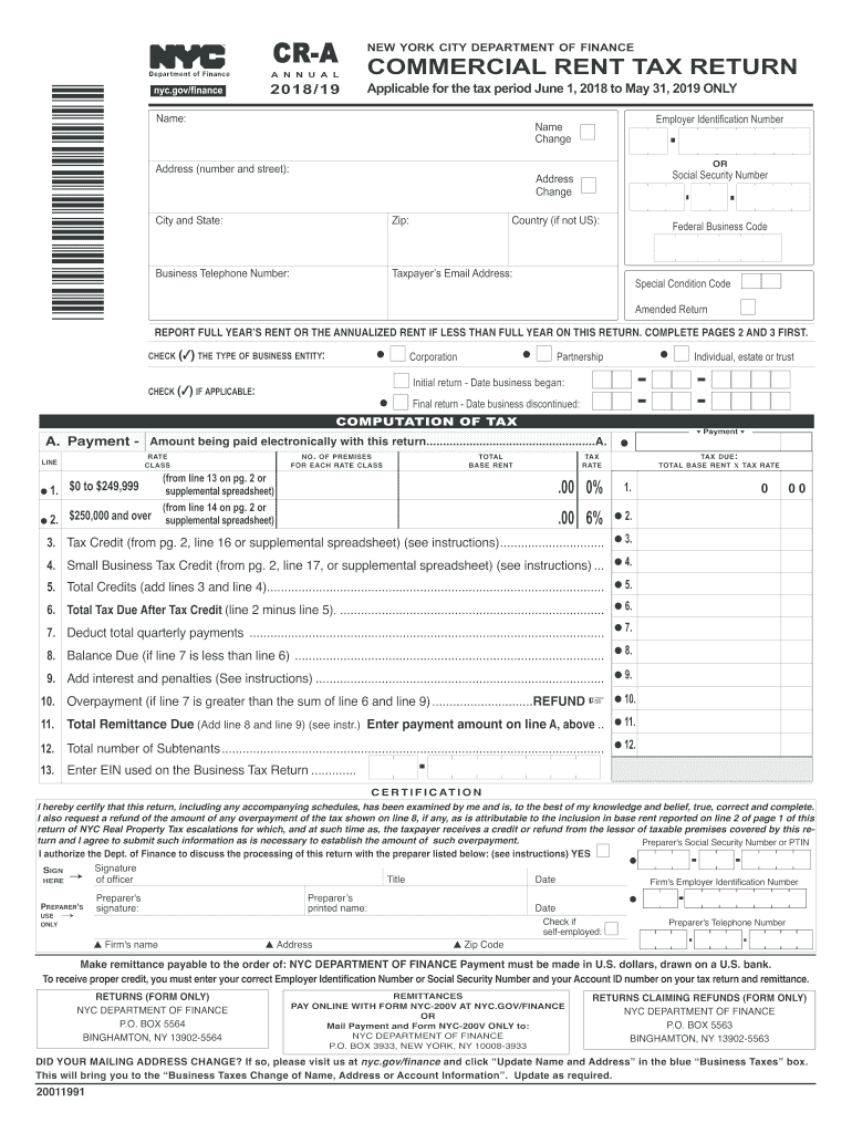 Nyc Commercial Rent Tax Instructions  Form