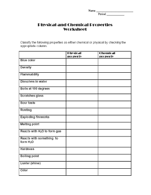 Properties of Matter Worksheet PDF  Form
