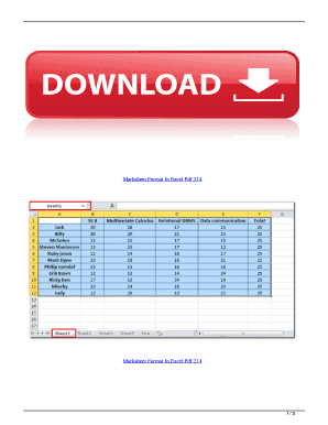 Marksheet Format in Excel PDF