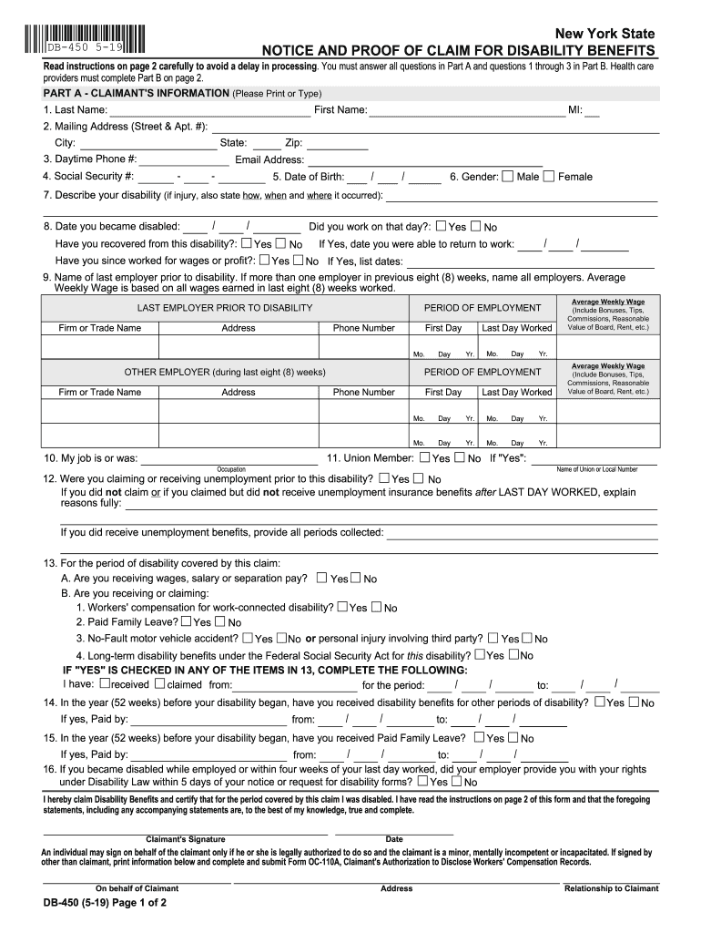  Nys Short Term Disability Form Db 450 2019-2024