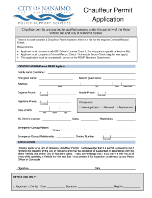 Chauffeur Permit Application the City of Nanaimo  Form