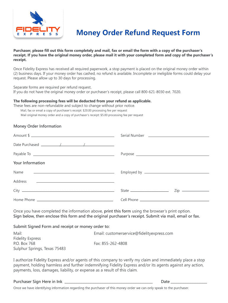Money Order Research Request Form
