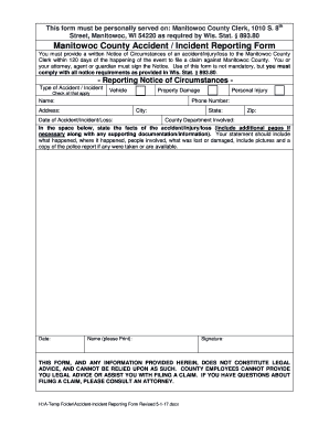 This Form Must Be Personally Served on Manitowoc County Clerk, 1010 S