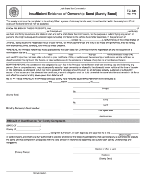 TC 824, Insufficient Evidence of Ownership Bond Surety Bond Forms &amp;amp; Publications