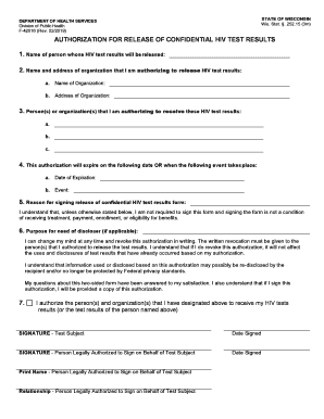  Authorization for Release of Confidential HIV Test Results 2019-2024