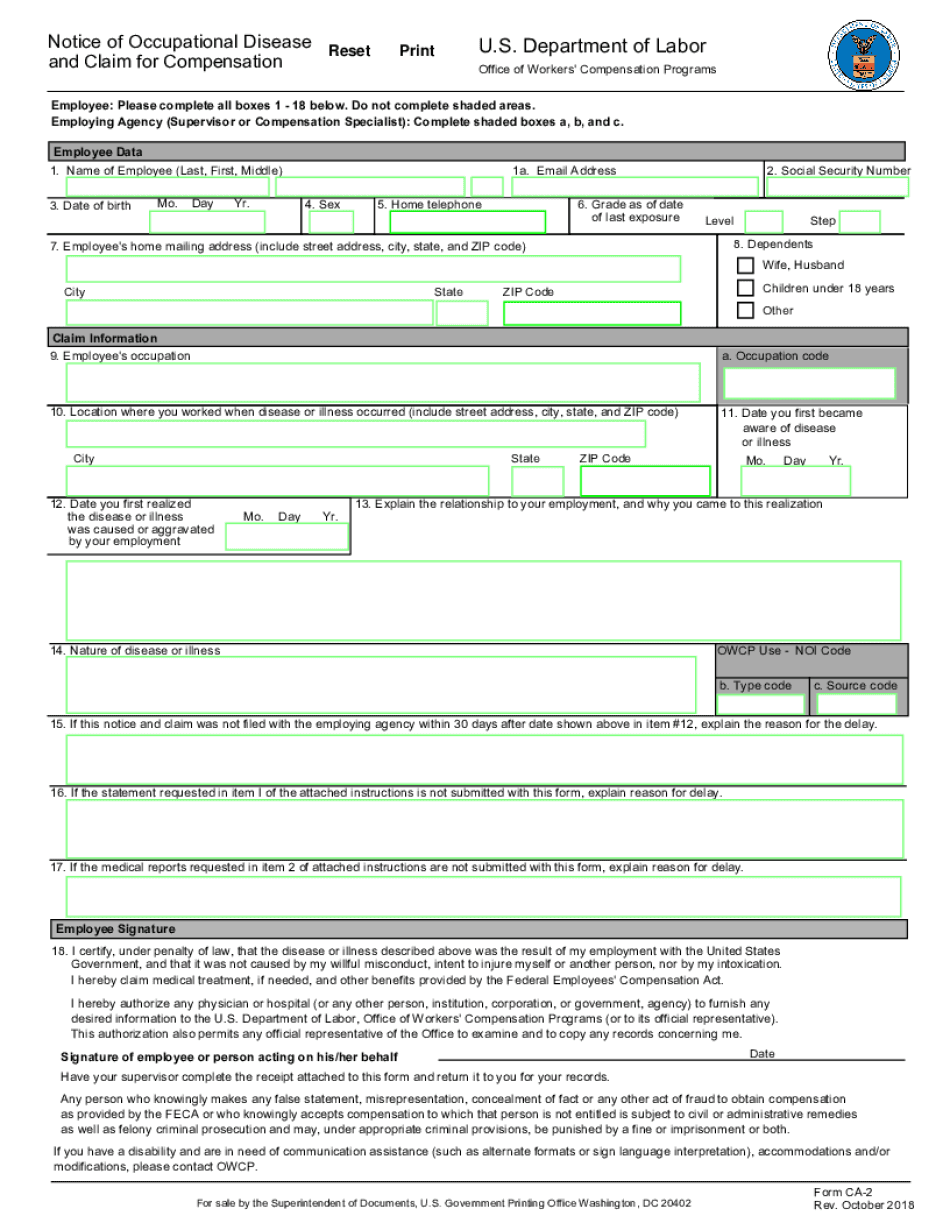 Notice of Occupational Disease Reset  Form